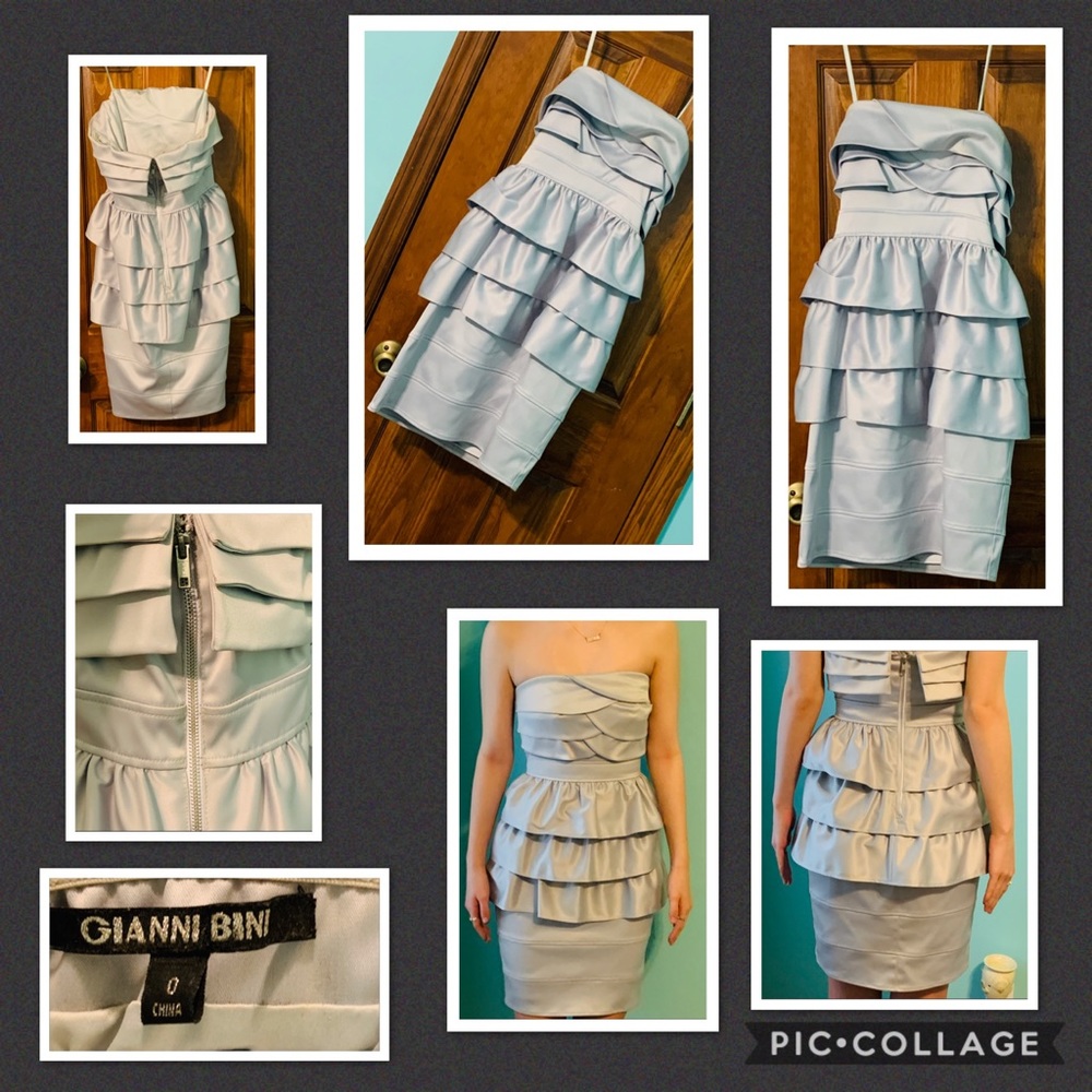 •Gianni Bini Silver Strapless Short Formal Dress•